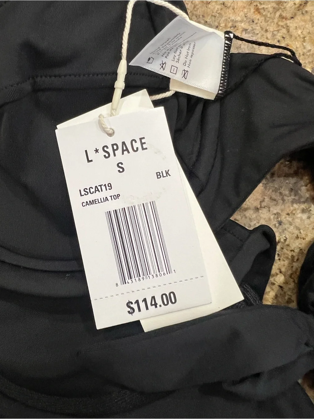 L*Space Camellia Bikini Top Black Size Small Underwire Tie Back $114